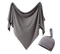 iEvolve Baby Swaddle Blanket with Hat Set Newborn Swaddle Wrap Swaddling Blanket Receiving Blankets for Baby Girls Boys 85 * 85cm(Dark Grey)