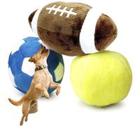 Iewroyt Interactive Dog Toys Ball, 3pcs Fluffy Squeak Dog Toys, Soccer Ball, Football and Tennis Balls for Small and Medium Plush, Birthday Gifts