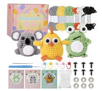 iewrtcin 3 PCS Crochet Kit for Beginners, Knitting Starter Pack for Adults and Kids, Animal Knitting Kit Crocheted, DIY Creation(Frog,Chicken,Koala)