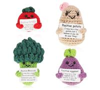 iewrtcin 4 Pcs Funny Positive Fruit Knitted Doll, Emotional Support Crochet Set with Positive Card Creative Crochet Doll as Gifts and Decor