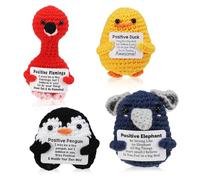 iewrtcin 4 Pcs Mini Funny Positive Crochet Animals with Active Card Wool Crochet Emotional Plush for Friends Families Christmas Birthday Party Decoration
