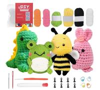iewrtcin 4 Pieces Crochet Kit for Beginners,Crochet Starter Kits for Beginners Adults,Crochet Animal for Adult and Kids Crochet Set Beginners Adults DIY Craft Art (Dinosaur,Frog,Rabbit,Bee)