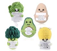 iewrtcin 5 Pcs Funny Positive Fruit Knitted Doll, Wool Plush Good Luck with Affirmation Cards, Crochet Emotional Support Gift for Birthday Mental Health Gifts