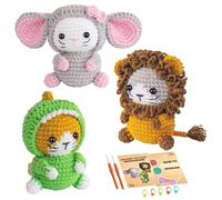 iewrtcin Crochet Kits for Beginners Adults, 3pcs Crochet Animal Set, Beginners Crochet Kit with Step by Step Videos Tutorials, Knitting Kit for Children, Crochet Lovers