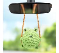 iewrtcin Cute Frog Crochet Car Hanging Accessories for thank you teacher gifts, Rear View Mirror Handmade Pendant Crochet Animal Ornament Frog Gifts for thank you gift Car Interior (5.5cmx19cm)