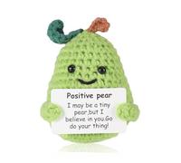 iewrtcin Funny Positive Fruit Pear, 3.54 Inch Plush Corchet Worry Dolls with Inspirational Card, Hand Stitched Knitted Emotional Support Toy Gift for Kids Adults Birthday Party Baby Shower