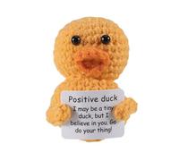 iewrtcin Funny Positive Good Luck Duck, Mini 2.95 Inch Crochet Worry Dolls with Inspiration Card, Wool Knitted Emotional Support Plush Gift for Birthday Party Rooms Office Decoration