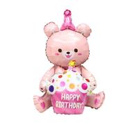 iewrtcin Happy Birthday Bear Foil Balloons Birthday Foil Balloon with Bear | Pink Happy Birthday Foil Balloons Bear Self Inflating Self Standing Foil Balloons for Adults Birthday Party Decoration