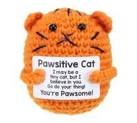 iewrtcin Positive Cat Gifts Knitted Cat Positive Gifts Positive Cat Crochet Cuddly Toys Cats Handmade Crochet Doll Emotional Support Gift Lucky Charm, Orange