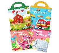 iewrtcin Reusable Sticker Books, Dinosaur Vehicle Farm Animal Sticker Books, Kids Stickers Book for 2 3 4 5 6 Year Olds, Waterproof Stickers Book for 2+ Boys Girls (4 Pack)