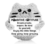iewrtcin Thank You gift,Cute Positive Crochet Cat,Emotional Support, Knitted Pocket Hug Stuff with Positive Card for Women Men Birthday Gift Party Decoration (Cat)