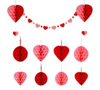 iewrtcin Valentines Day Decorations, 12 Pcs Red Heart Decoration, Anniversary Decoration Kit, Pink and Red Hanging Paper Honeycomb, Paper Heart Décor for Wedding Valentines Anniversary Party Decors