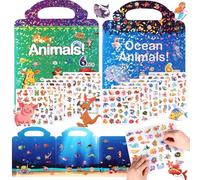 iewrtcink 360+Pcs Reusable Sticker Books for Toddlers, Animal & Ocean Animal Sticker Activity Books for 2+ Year Olds Boys & Girls Gifts