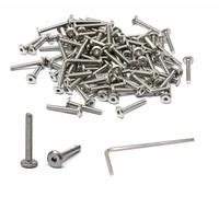 iexcell 100 Pcs M3 x 20mm Thread Pitch 0.5 mm Stainless Steel 304 Hex Socket Flat Head Cap Screws Furniture Screws Bolts, Bright Finish, Come with Hex Key Spanner