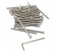 iexcell 50 Pcs M4 x 65mm Thread Pitch 0.7 mm Stainless Steel 304 Hex Socket Flat Head Cap Screws Bolts Furniture Bolts, Bright Finish, with Hex Key Spanner