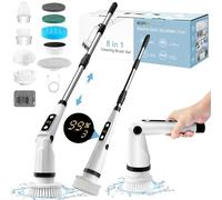 IEZFIX Electric Spin Scrubber, Bathroom Power Shower Scrubber Cleaning Brush for Tub/Tile/Floor/Toilet/Kitchen, 8 Cleaner Scrub Brush Heads, 3 Speeds 450RPM Max, Telescopic Rod Black