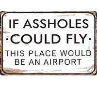 If Assholes Could Fly This Place Would Be An Airport Vintage Metal Tin Sign Posters Wall Art Aluminum Sign For Cafe Bar Garden Home Bathroom Decoration 16x12 inch