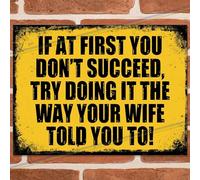If At First You Don't Succeed Funny Metal Bar Signs Father's Day Bar Accessories Home Pub Indoor/Outdoor Garden Garage Vintage Retro Wall Plaque Man Cave Gift Vintage Retro Memorabilia UK 20cm x 15cm