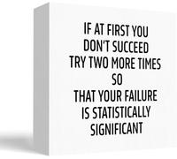 If At First You Don't Succeed Try Two More Times Inspirational Humorous Wood Box Sign Home Office Workplace Decor for Wall Tabletop Office Shelf Bedroom Bathroom 5x5 Inch
