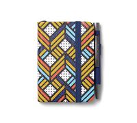 IF Bookaroo Notebook - A7 Pocket and Handbag size Notebook plus Black Ballpoint Pen, 192 pages - Navy & Yellow - Geometric