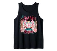 If Crabby Return to the Beach Boho Pink Floral Crab Summer Tank Top
