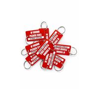 If Found Please Call Plastic Key Tags, Red, with Contact Number, Metal Ring Attachment, 9 Pack