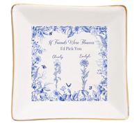 If Friends Were Flowers I'd Pick You Jewelry Dish,Custom Birth Month Flower Jewelry Tray,Chinoiserie Toile De Jouy Trinket Tray Ring Dish,Birthday Friendship Gift for Besties Sisters Best Friends