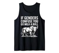 If Genders Confuse You Go Milk A Bull Funny Sarcastic Farm Tank Top, Men, Black, Large