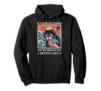 If I Ever Get Rabies Vintage Japanese Angry Hissing Cat Pullover Hoodie