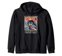 If I Ever Get Rabies Vintage Japanese Angry Hissing Cat Zip Hoodie