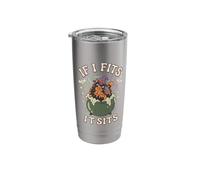 If I Fits I Sits Black Cat Skull Gothic Dark Humor Whimsical Stainless Steel Insulated Tumbler