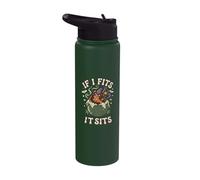 If I Fits I Sits Black Cat Skull Gothic Dark Humor Whimsical Stainless Steel Insulated Water Bottle