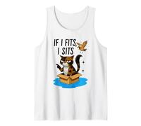 If I Fits I Sits Funny Cat in Box Meme Design Tank Top