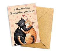 If I Had Nine Lives I’d Spend Them All With You Card Cute Cat Couple Design Romantic Love Greeting for Boyfriend Girlfriend Husband Wife Sweet Anniversary Valentine Card 5.3''x8'' Folded with Envelope