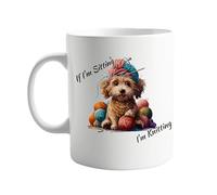 If I'm Sitting, I'm Knitting 11oz Ceramic Mug with Dog & Wool Design - Perfect for Knitting Lovers, Coffee and Tea Enthusiasts, Humorous Gift for Crafters and Dog Owners