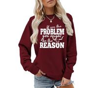 If I'm The Problem You Might Be The Reason Women Sweatshirt Funny Cattle Head Graphic Long Sleeve Pullover Shirts (Wine Red,XL)