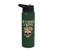 If It Fits I Sit Black Cat Skull Funny Kitty Stainless Steel Insulated Water Bottle