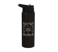 If It Fits It Sits Black Cat Skull Gothic Dark Humor Nouveau Stainless Steel Insulated Water Bottle