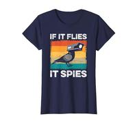 If It Flies It Spies Birds Conspiracy Theory T-Shirt, Women, Navy Blue, Small