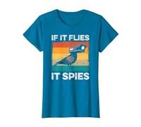 If It Flies It Spies Birds Conspiracy Theory T-Shirt, Women, Sapphire Blue, X-Large