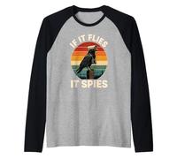 If It Flies It Spies Crow Surveillance Bird Retro Conspiracy Raglan Baseball Tee