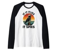 If It Flies It Spies Crow Surveillance Bird Retro Conspiracy Raglan Baseball Tee