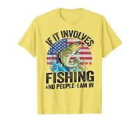 If It Involves Fishing & No People I Am in US Flag Fishing T-Shirt, Men, Lemon Yellow, Large