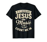 If It Involves Jesus & Music Count Me in Christian Musician Value Graphic T-Shirt, Men, Black, S