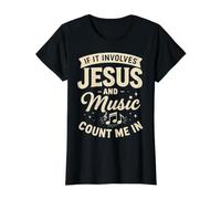 If It Involves Jesus & Music Count Me in Christian Musician Value Graphic T-Shirt, Women, Black, XL