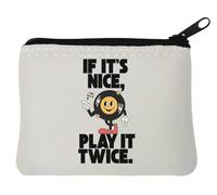 If It's Nice Play It Twice Record Graphic Neoprene Coin Purse Pouch 10x11cm White