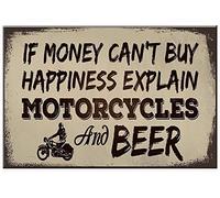 If Money Can'T Buy Happiness Explain Motorcycles And Beer Man Cave Garage Wall Decor Kitchen Decor Wall Decor Poster Metal Sign 8X12 Inches