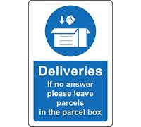 If no answer please leave parcels in the parcel box deliveries sign - 1mm Plastic sign (200mm x 150mm)