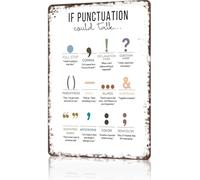 If Punctuation Could Talk Metal Sign Boho Style Grammar Tin Signs English Classroom Middle School High School Educate Poster For Home Bedroom Dorm Wall Decor 8x12 Inch