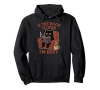 If The Book Is Open I'm Busy Funny Cat Reading Graphic Pullover Hoodie
